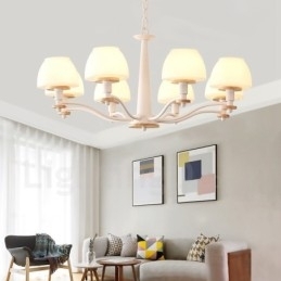 6 Lys, 8 Lys, Flerfarget Anhengslampe I Makrontre Med Glassskjermer, Lysekrone I Nordisk Stil