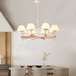 6 Lys, 8 Lys, Flerfarget Anhengslampe I Makrontre Med Glassskjermer, Lysekrone I Nordisk Stil