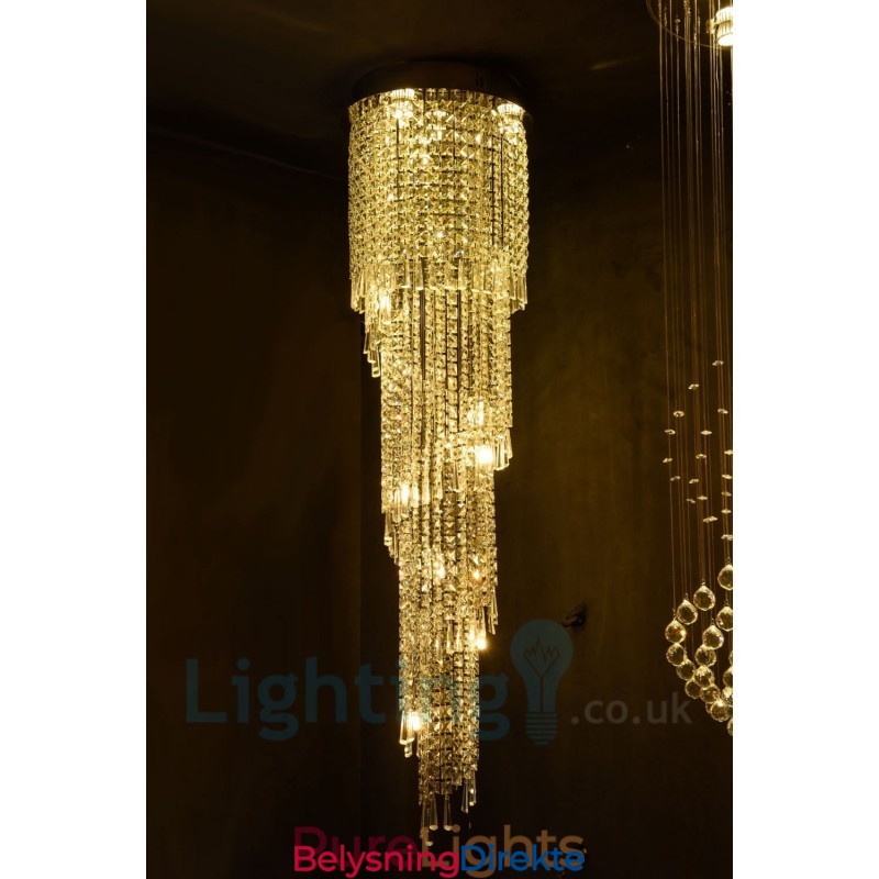 4 X Gu10 + 8 X G4 150 Cm Lang Krystalldråpelampe Moderne K9 Krystallrund Innfelt Taklampe