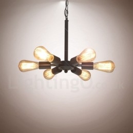 Rustikk Retro Vintage Pendellampe Med 6 Lys I Svart Design