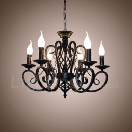 Rustikk Retro Vintage Lysekrone Med 6 Lys, Svart Og Hvitt