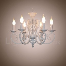 Rustikk Retro Vintage Lysekrone Med 6 Lys, Svart Og Hvitt