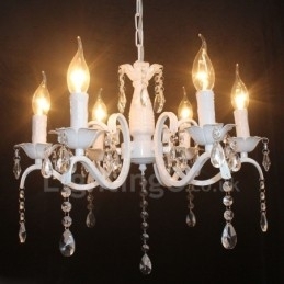Krystall Rustikk Retro Vintage Hvit Anhengslys Lysekrone Med 6 Lys