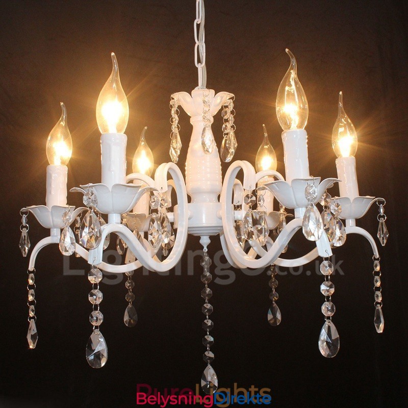 Krystall Rustikk Retro Vintage Hvit Anhengslys Lysekrone Med 6 Lys