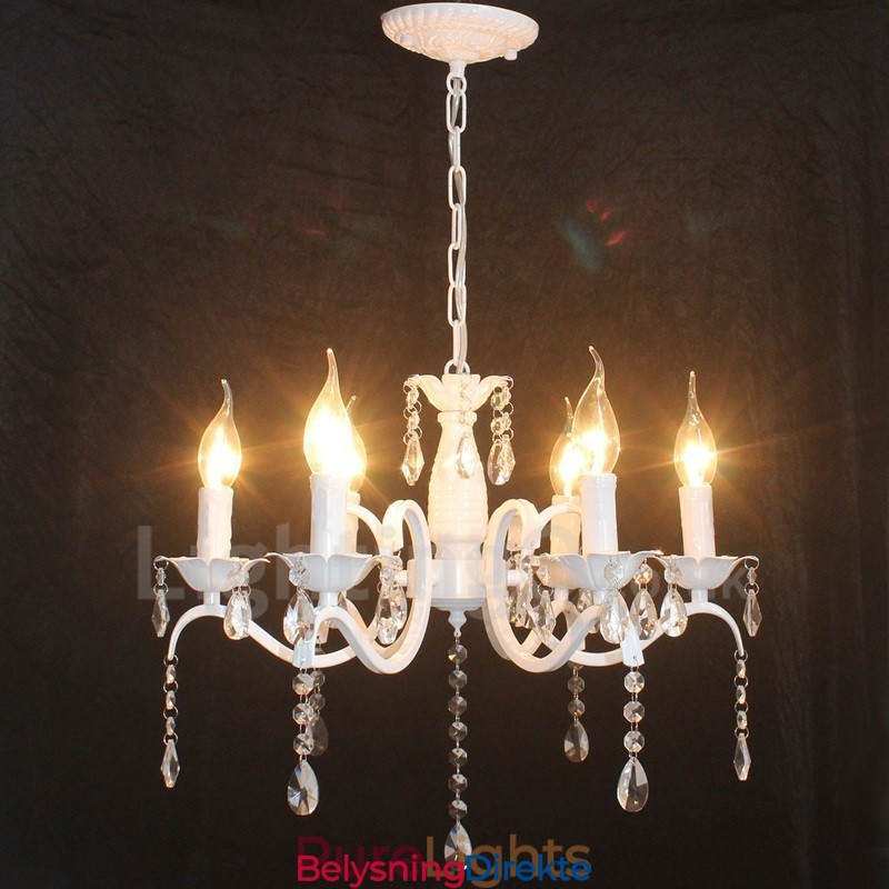 Krystall Rustikk Retro Vintage Hvit Anhengslys Lysekrone Med 6 Lys