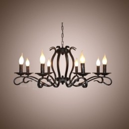 Rustikk Retro Vintage Lysekrone Med 8 Lys, Svart Anheng