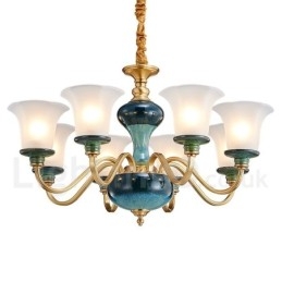 Retro Vintage Messing Keramikk Anhengslys Lysekrone Med Glassskjermer