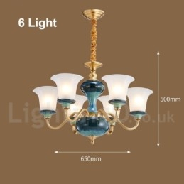 Retro Vintage Messing Keramikk Anhengslys Lysekrone Med Glassskjermer