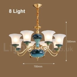 Retro Vintage Messing Keramikk Anhengslys Lysekrone Med Glassskjermer