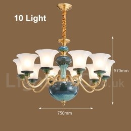 Retro Vintage Messing Keramikk Anhengslys Lysekrone Med Glassskjermer