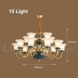 Retro Vintage Messing Keramikk Anhengslys Lysekrone Med Glassskjermer