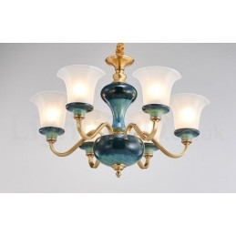 Retro Vintage Messing Keramikk Anhengslys Lysekrone Med Glassskjermer