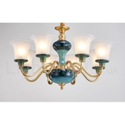 Retro Vintage Messing Keramikk Anhengslys Lysekrone Med Glassskjermer