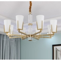 Retro Vintage Messingkrystaller Anhengslys Lysekrone Med Glassskjermer