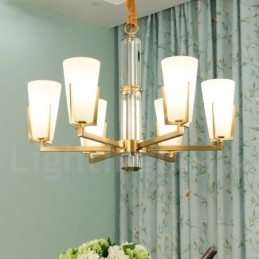 Retro Vintage Messingkrystaller Anhengslys Lysekrone Med Glassskjermer