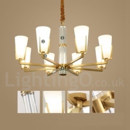 Retro Vintage Messingkrystaller Anhengslys Lysekrone Med Glassskjermer