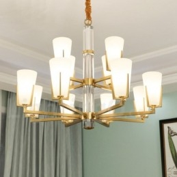 Retro Vintage Messingkrystaller Anhengslys Lysekrone Med Glassskjermer