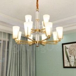 Retro Vintage Messingkrystaller Anhengslys Lysekrone Med Glassskjermer