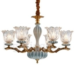 Retro Vintage Messing Keramikk Anhengslys Lysekrone Med Glassskjermer