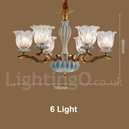 Retro Vintage Messing Keramikk Anhengslys Lysekrone Med Glassskjermer