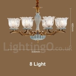 Retro Vintage Messing Keramikk Anhengslys Lysekrone Med Glassskjermer