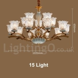 Retro Vintage Messing Keramikk Anhengslys Lysekrone Med Glassskjermer