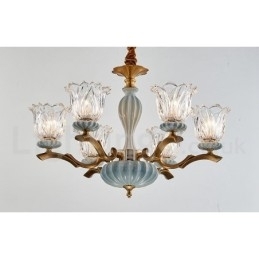 Retro Vintage Messing Keramikk Anhengslys Lysekrone Med Glassskjermer