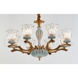 Retro Vintage Messing Keramikk Anhengslys Lysekrone Med Glassskjermer
