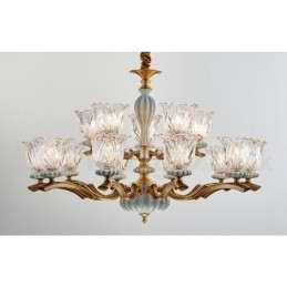 Retro Vintage Messing Keramikk Anhengslys Lysekrone Med Glassskjermer