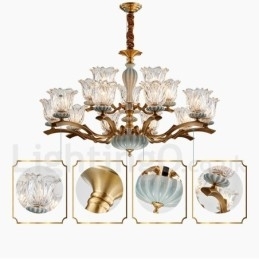 Retro Vintage Messing Keramikk Anhengslys Lysekrone Med Glassskjermer