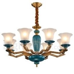 Retro Vintage Messing Keramikk Anhengslys Lysekrone Med Glassskjermer