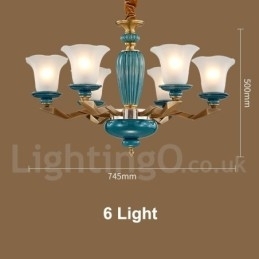 Retro Vintage Messing Keramikk Anhengslys Lysekrone Med Glassskjermer