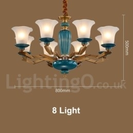 Retro Vintage Messing Keramikk Anhengslys Lysekrone Med Glassskjermer