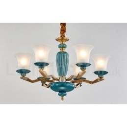 Retro Vintage Messing Keramikk Anhengslys Lysekrone Med Glassskjermer