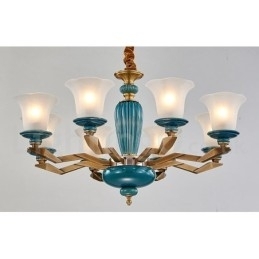Retro Vintage Messing Keramikk Anhengslys Lysekrone Med Glassskjermer