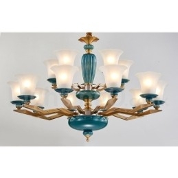 Retro Vintage Messing Keramikk Anhengslys Lysekrone Med Glassskjermer