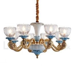Retro Vintage Messing Keramikk Anhengslys Lysekrone Med Glassskjermer