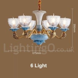 Retro Vintage Messing Keramikk Anhengslys Lysekrone Med Glassskjermer