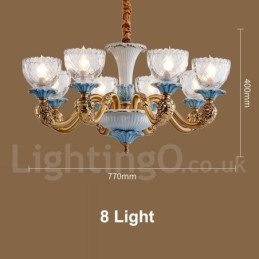 Retro Vintage Messing Keramikk Anhengslys Lysekrone Med Glassskjermer