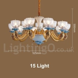 Retro Vintage Messing Keramikk Anhengslys Lysekrone Med Glassskjermer