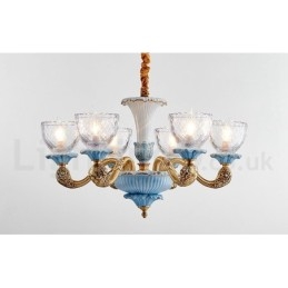 Retro Vintage Messing Keramikk Anhengslys Lysekrone Med Glassskjermer