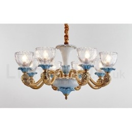 Retro Vintage Messing Keramikk Anhengslys Lysekrone Med Glassskjermer