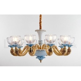 Retro Vintage Messing Keramikk Anhengslys Lysekrone Med Glassskjermer