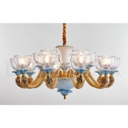 Retro Vintage Messing Keramikk Anhengslys Lysekrone Med Glassskjermer