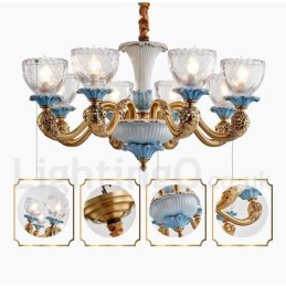 Retro Vintage Messing Keramikk Anhengslys Lysekrone Med Glassskjermer