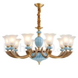 Retro Vintage Messing Keramikk Anhengslys Lysekrone Med Glassskjermer