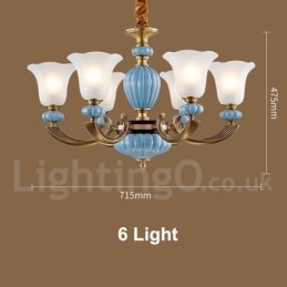 Retro Vintage Messing Keramikk Anhengslys Lysekrone Med Glassskjermer