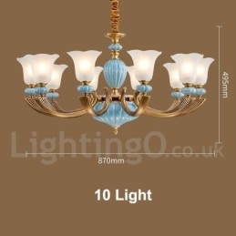 Retro Vintage Messing Keramikk Anhengslys Lysekrone Med Glassskjermer