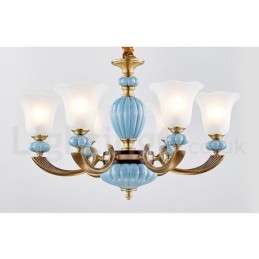 Retro Vintage Messing Keramikk Anhengslys Lysekrone Med Glassskjermer