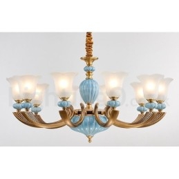 Retro Vintage Messing Keramikk Anhengslys Lysekrone Med Glassskjermer